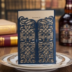 Modern Navy Blue Laser Cut Wedding Invitations WLC002