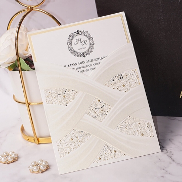 Ivory Laser Cut Pocket Wedding Invitations WLC003