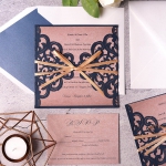 Cheap Navy Laser Cut Wedding Invitations With Gold Ribbon, Rustic Wedding Invitations, Fall Weddings, Country Weddings WLC006
