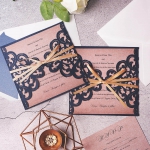 Cheap Navy Laser Cut Wedding Invitations With Gold Ribbon, Rustic Wedding Invitations, Fall Weddings, Country Weddings WLC006