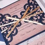 Cheap Navy Laser Cut Wedding Invitations With Gold Ribbon, Rustic Wedding Invitations, Fall Weddings, Country Weddings WLC006