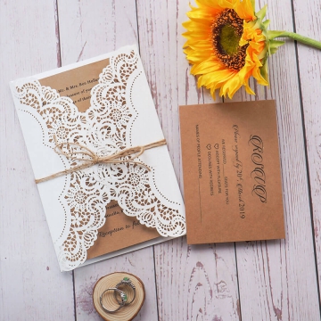 Rustic laser cut Wedding Invitations with Twine WLC007