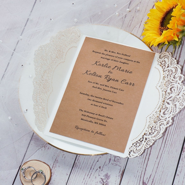 Cheap Rustic Wedding Invitations with Twine, Laser Cut Invites , Rustic