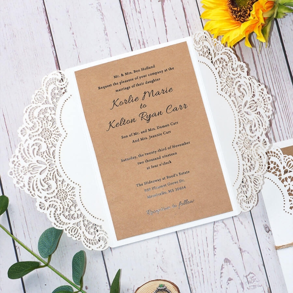 Cheap Rustic Wedding Invitations with Twine, Laser Cut Invites , Rustic