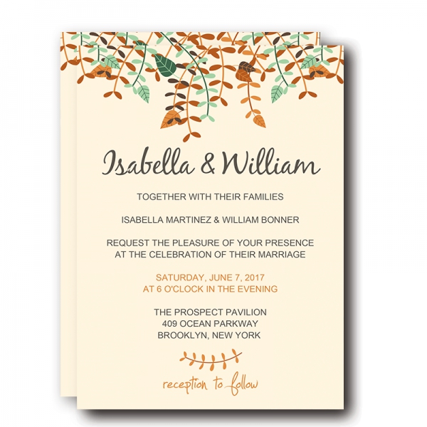 Fall Wedding Invitations Yellow Tree Leaves And Greenery Cheap