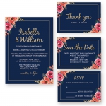 Elegant Navy Blue Floral Wedding Invitation WIP006
