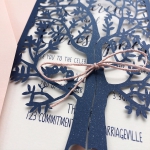 Navy Blue Fresh Tree Laser Cut Wedding Invitation WLC0013