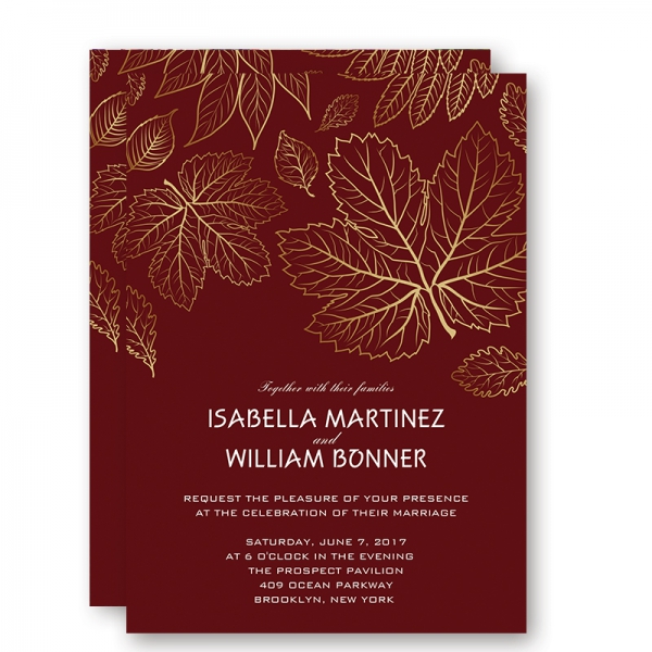 Christmas Cheap Gold Foil Leaves Fall Wedding Invitations Winter