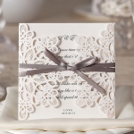 Ivory Laser Cut Cheap Wedding Invitation With Ribbon WLC015