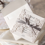 Ivory Laser Cut Cheap Wedding Invitation With Ribbon WLC015