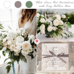 Ivory Laser Cut Wedding Invitations Elegant, Gray Ribbon, Spring Wedding Invitation WLC015
