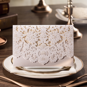 White Pocket Laser Cut Wedding Invitations WLC016