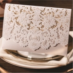 Ivory Cheap Laser Cut Pocket Wedding Invitation WLC016