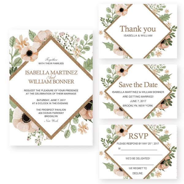 Rustic Greenery Boho Floral Spring Wedding Invitations Sage Green