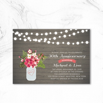 Rustic Wedding Anniversary Party Invitation WAI001