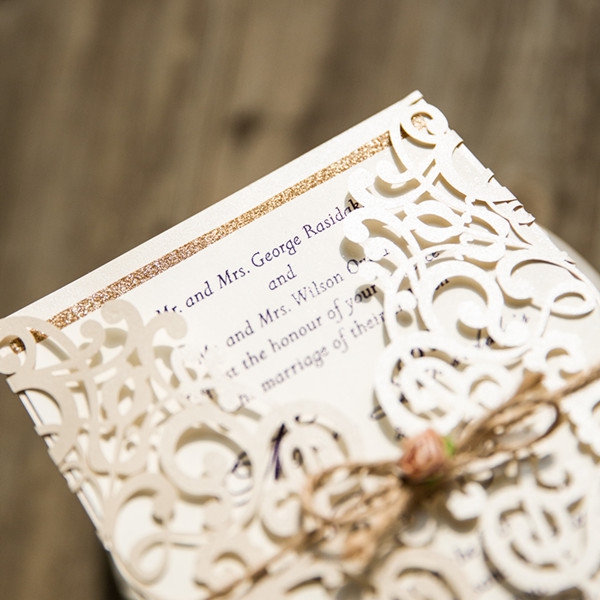 Ivory Laser Cut Gold Glittery Wedding Invitation Wlc027 Ivory Laser Cut Gold Glittery Wedding Invitation Wlc027