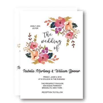 Printable Rustic Coral Floral Wreath Wedding Invitation WIP059