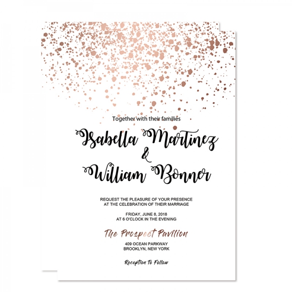 Cheap Rose Gold Glittery Spring Wedding Invitations Minimalist