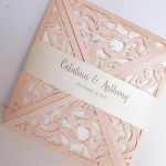 Cheap Blush Pink Laser Cut Wedding Invitation WLC029