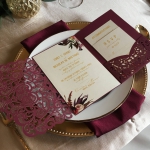 Elegant Burgundy Laser Cut Pocket Wedding Invitation WLC030
