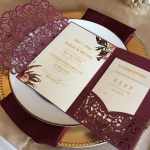 Elegant Burgundy Laser Cut Pocket Wedding Invitation WLC030