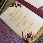 Elegant Burgundy Laser Cut Pocket Wedding Invitation WLC030