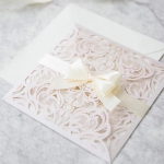 Blush Laser Cut Spring Wedding Invitation with Ribbon Bow WLC034