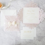 Blush Laser Cut Spring Wedding Invitation with Ribbon Bow WLC034