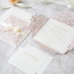 Blush Laser Cut Spring Wedding Invitation with Ribbon Bow WLC034