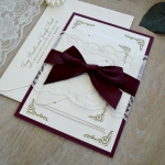 Vintage Burgundy Lace Spring Wedding Invitation WLC038