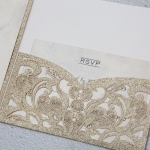 Luxury Champagne Gold Glitter Tri-Fold Pocket Wedding Invitation with Belly Band WLC041