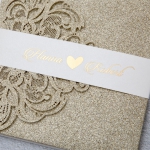 Luxury Champagne Gold Glitter Tri-Fold Pocket Wedding Invitation with Belly Band WLC041