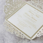 Romantic White Laser Cut Wedding Invitations with Gold Glitter Belly Band WLC042