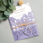 Graceful Lilac Floral Laser Cut Wedding Invitation with Twine Band WS005