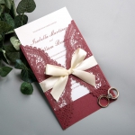 Burgundy Floral Laser Cut Wedding Invitation with Gold Ribbon WS006