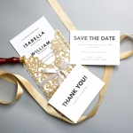 Vintage Gold  Laser Cut Wedding Invitations with Glittery Gold Backer WS011