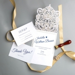 Classic Elegant Ivory Geometric Floral Laser Cut Wedding Invitation WS012