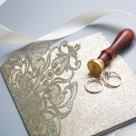 Elegant Gold Shimmer Glittery Pocket Laser Cut Wedding Invitations WS013
