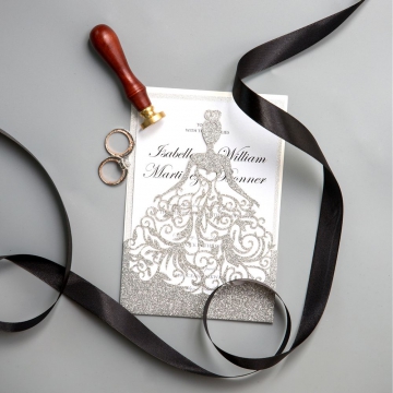 Modern Silver Glitter Laser Cut Wedding Invitations WS015