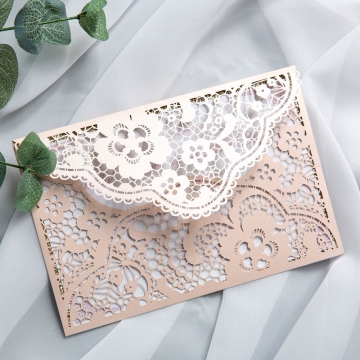 Romantic Blush Pink Floral Laser Cut Wedding Invitations WS016