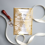 Elegant Gold Shimmer Glittery Laser Cut Wedding Invitations WS017