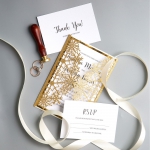 Elegant Gold Shimmer Glittery Laser Cut Wedding Invitations WS017