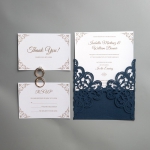 Classic Navy Blue Laser Cut Wedding Invitations WS019