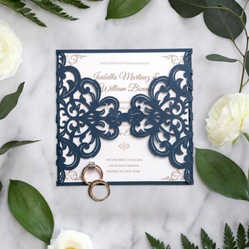 Navy Blue Laser Cut Wedding Invitations WS019