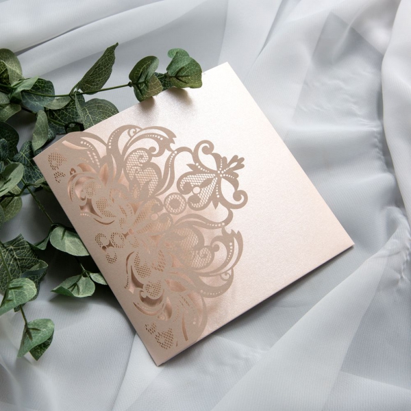 Spring Laser Cut Wedding Invitations Rose Gold Glitter Wedding