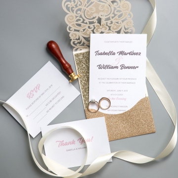 Gold Shimmer Laser Cut Vintage Wedding Invitations WS023