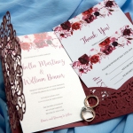 Fall Burgundy PocketLaser Cut Wedding Invitations WS029
