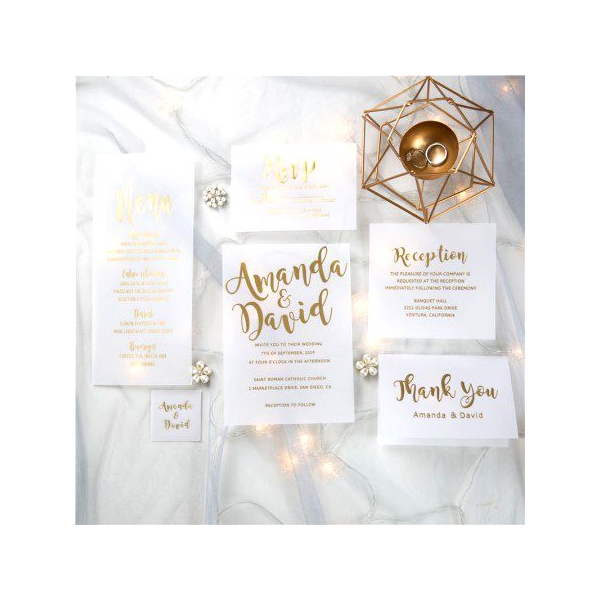 luxury modern custom foil wedding invitation suites on vellum paper,  transparent wedding invitations VIP001