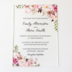 Clear Floral Acrylic Wedding Invitation | Plastic Wedding Invites | Burgundy Navy Blush Floral ACL002