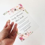 Clear Floral Acrylic Wedding Invitation | Plastic Wedding Invites | Burgundy Navy Blush Floral ACL002